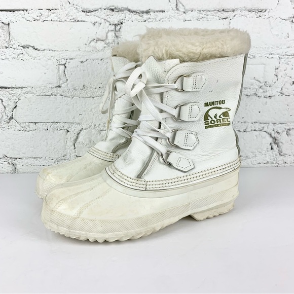 Sorel Manitou Cream White Fur Felt Lined Lace Up Snow Winter Boots Woman’s 7 - Picture 1 of 10
